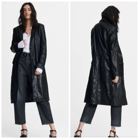 Noa Noa Trinity Matrix Grunge Black Leather Coat Size Medium Edgy E Girl - Picture 1 of 14